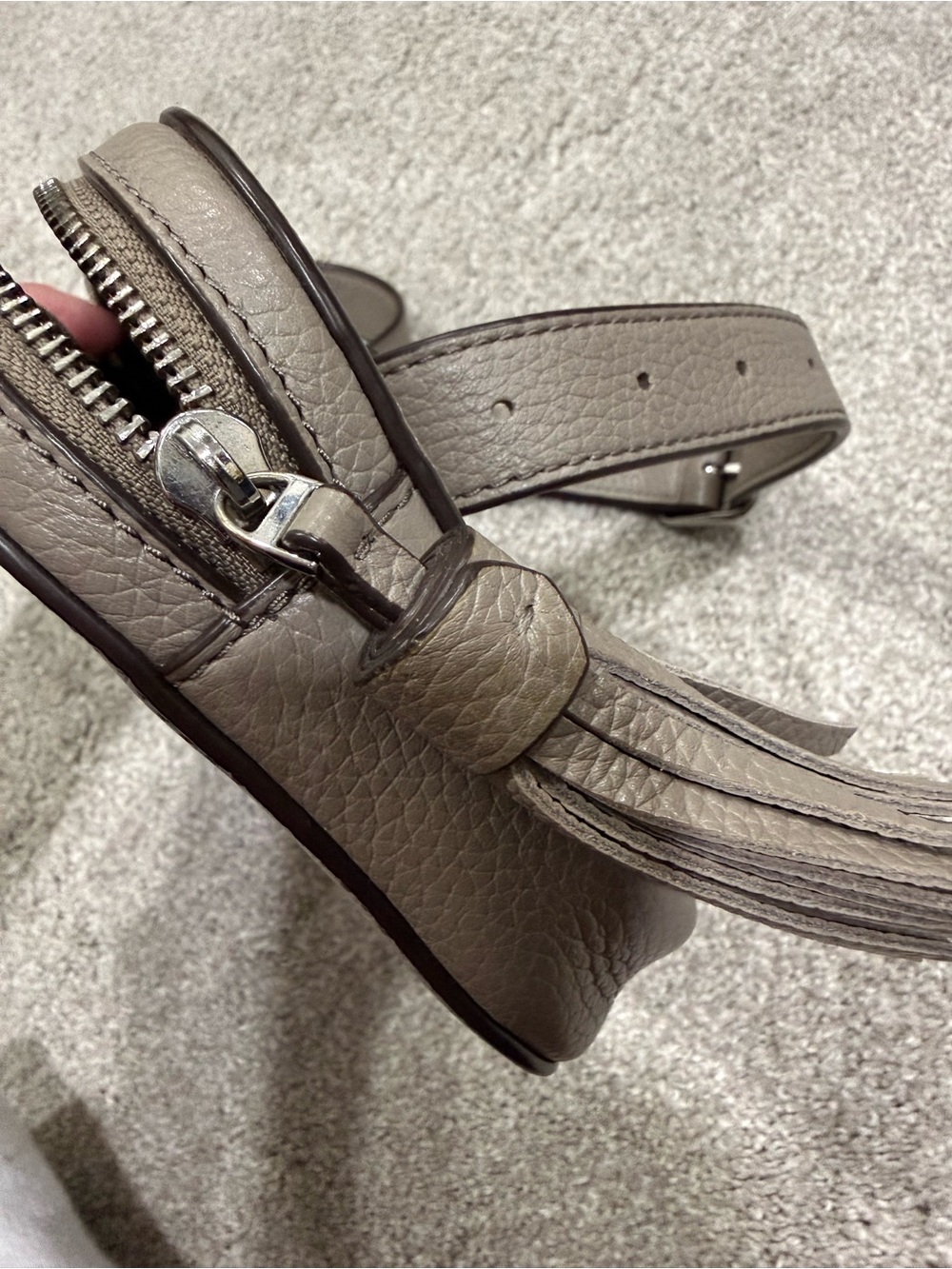 Tory Burch Pebbled Leather Crossbody in Taupe Gray - Picture 6 of 7